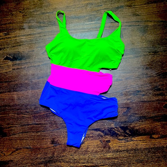 Swimsuits For All Other - Swimsuits for All , size 12 lime hot pink and bright blue color block swimsuit